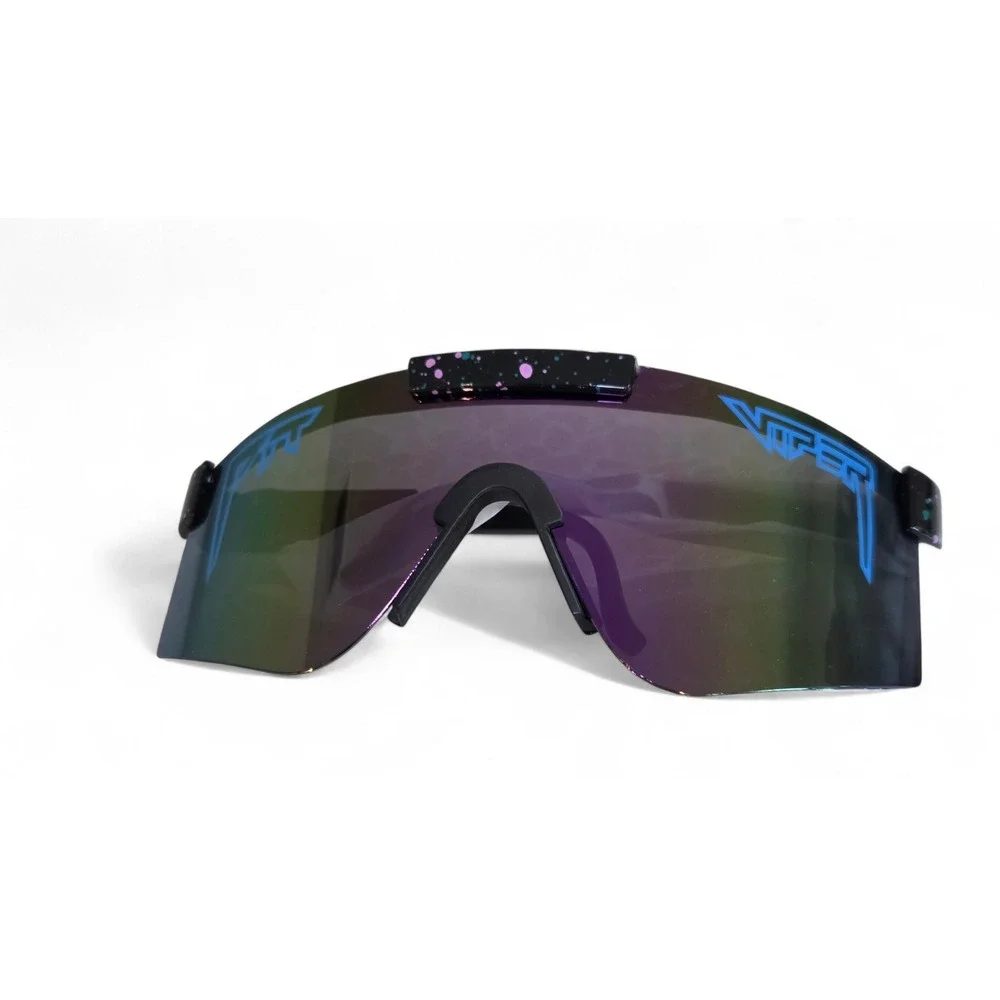 Shield Wrap Sunglasses Black Splatter Frame‎ Purple Teal Mirror Lens Sport